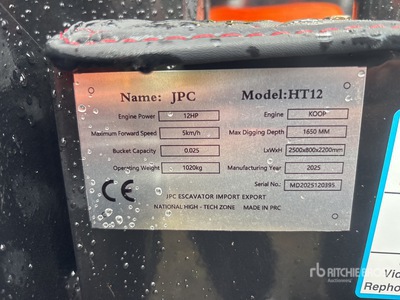 2025 JPC HT12 Mini Excavadora