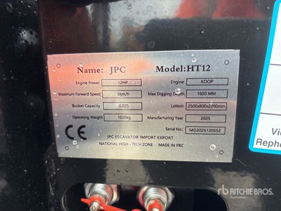 2025 JPC HT12 Mini Excavadora