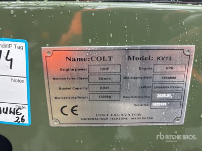 2026 Colt KV13 Mini Excavadora