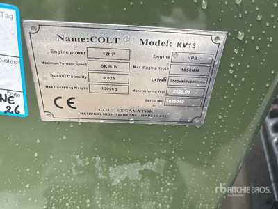 2025 Colt KV13 Mini Excavadora