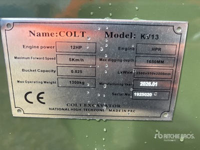2026 Colt KV13 Mini Excavadora