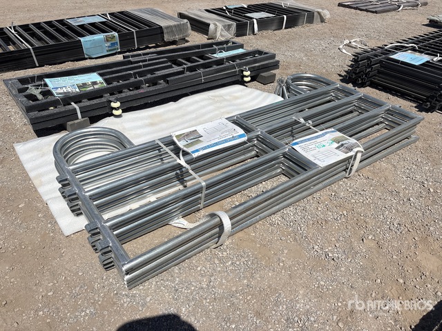 Quantity of (5) 7.9 ft x 3.8 ft Galvanized Round Tube Livestock Panel (Unused)