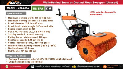 2025 STARVOX VOL-800A Barredora de Empuje (Sin Usar) / Snow Sweeper (Unused)