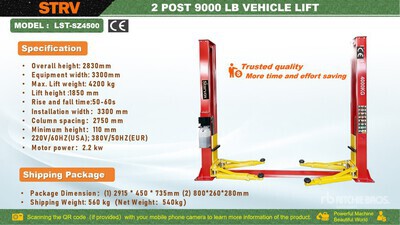 2026 STARVOX LST-SZ4500 2 Post 9300 lb Elevador de Autos de Dos Columnas (Sin Usar) / Vehicle Lift (Unused)