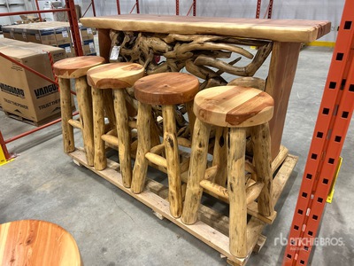 Wooden Root Design Bar Set w/4 Bar Stools