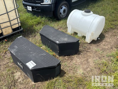 Quantity of (3) Tractor Supply 2 tool boxes and 1 65 gallon ploy tank Tool Box