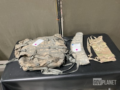 (3) Large Field Pack Rucksacks, (99) Molded Waist Belts & Assorted Items