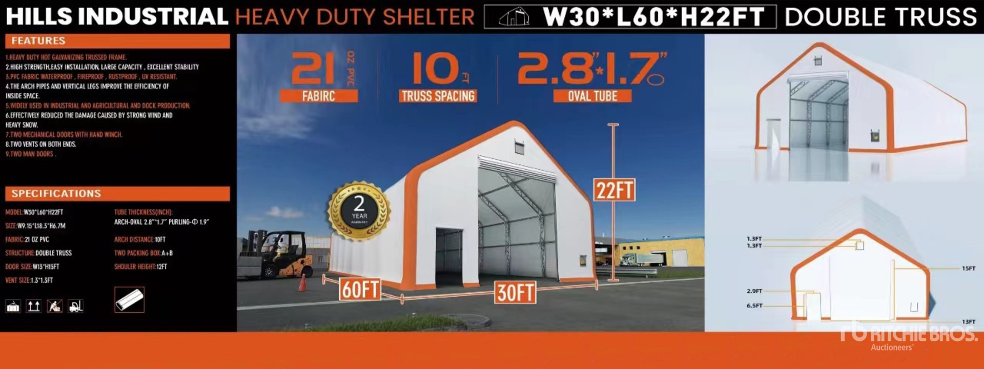 2026 HIlls Industrial 603022 30 ft x 60 ft x 22 Ft Storage Building (Unused)