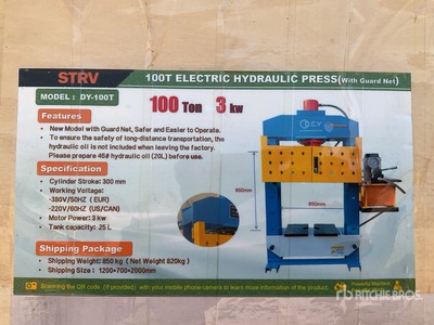 2026 STARVOX DY-100T 100 ton Electric/Hydraulic Prensa de taller (Unused)