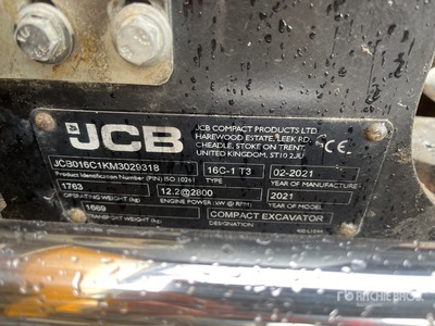 2021 JCB 16c-1 Mini Excavator