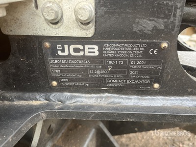 2021 JCB 16c-1 Mini Excavator