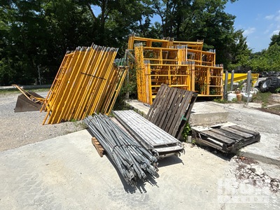 Lot of (2) skid steer buckets are not included used for collecting and displaying wheels and leveling brackets. Scaffolding