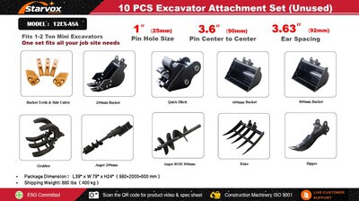 Quantity of (10) 2026 STARVOX 12EX-ASA Mini Excavator Attachments (Unused)
