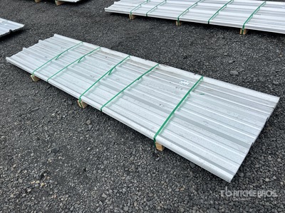 Quantity of (50) 2025 Kit Containers 12 ft x 3 ft Raw Galvalume Panels (Unused)