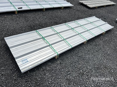 Quantity of (35) 2025 Kit Containers 12 ft x 3 ft Raw Galvalume Panels (Unused)