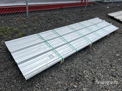 Quantity of (50) 2025 Kit Containers 12 ft x 3 ft Raw Galvalume Panels (Unused)