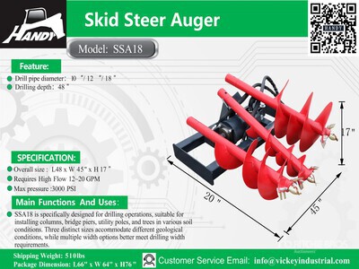 2026 Handy SSA18 Skid Steer Auger (Unused)