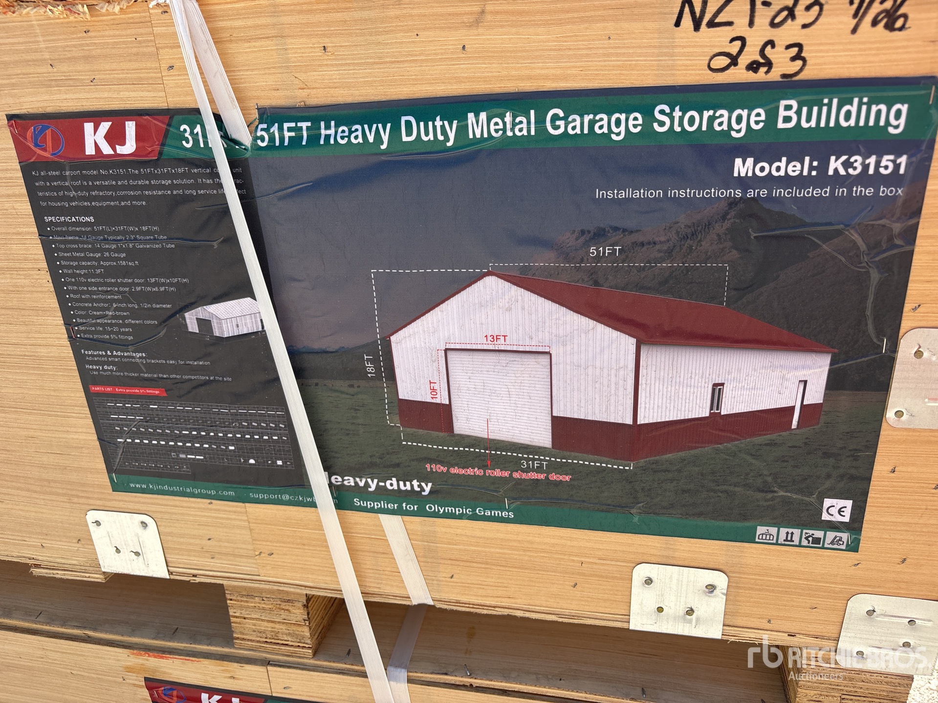 2026 KJ K3151 Heavy Duty Metal Garage Storage Building (Unused)