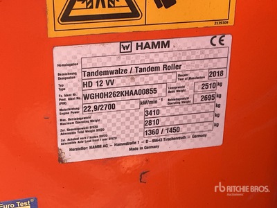 2018 Hamm HD12VV Rodillo Tándem