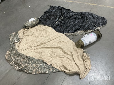 (49) Tarpaulins, (4) ICS Improved Shelters, (32) Tent Pins & Assorted Items