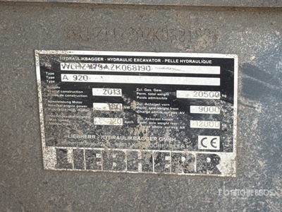 2013 Liebherr A920 Pelle Sur Pneus Koparka kołowa