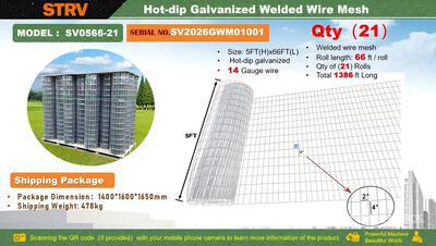 Quantity of 2026 STARVOX SV0566-21 66 ft x 5 ft Hot-dip Galvanized Welded Wire Mesh 柵 (Unused)