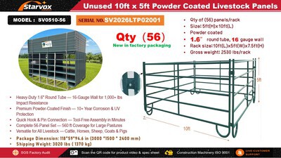 Quantity of (56) 2026 STARVOX SV0510-56 10 ft x 5 ft Powder Coated Livestock Panel (Unused)