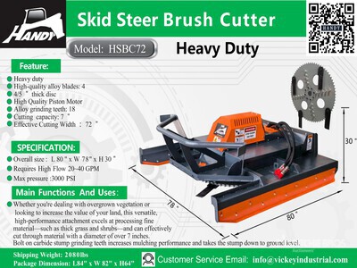 2026 Handy HSBC72 72 in Skid Steer Brush Cutter (Unused)