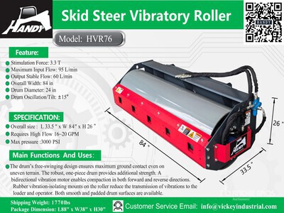 2026 Handy HVR76 76 in Skid Steer Vibratory Roller (Unused)