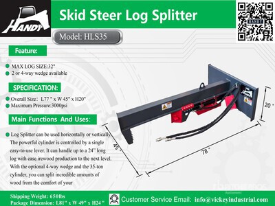 2026 Handy HLS35 30 in Skid Steer Log Splitter (Unused)