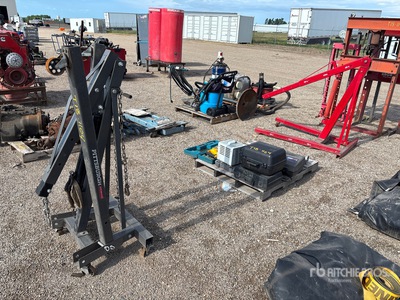 Pittsburgh Engine lift (2), power tools, low lift transmission jack, shop vac, fan, battery charger