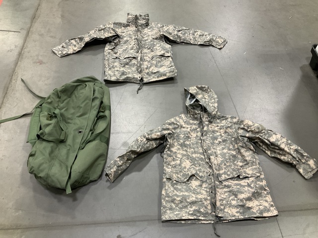 (7) Cold Weather Parkas, (44) Duffel Bags & Assorted Items