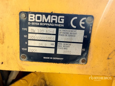 2008 Bomag BW120 AD4 Compacteur Vibrant Tandem Double Drum Roller (Inoperable)