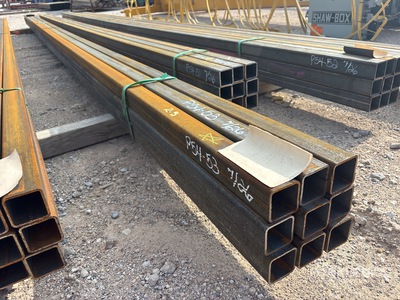 Quantity of (9) Kit Containers 2.5 in x 2.5 in x 28 ft Square Steel Tubing (Unused)