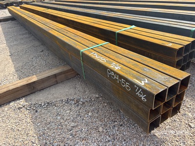 Quantity of (9) Kit Containers 3 in x 3 in x 22 ft Square Steel Tubing (Unused)