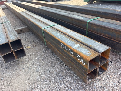 Quantity of (4) 2025 Kit Containers 4 in x 4 in x 24 ft Square Steel Tubing (Unused)