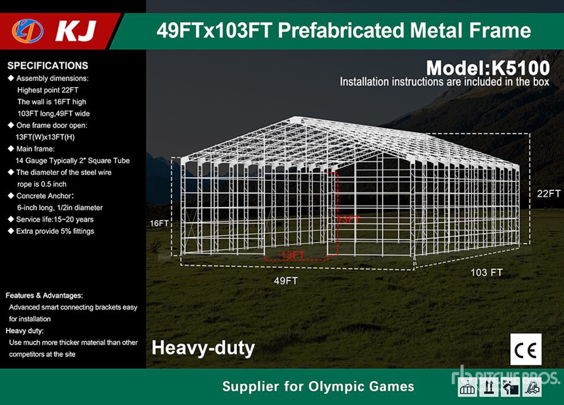 2026 KJ K5100 103 ft x 49 ft Prefabricated Metal Frame Storage Building (Unused)