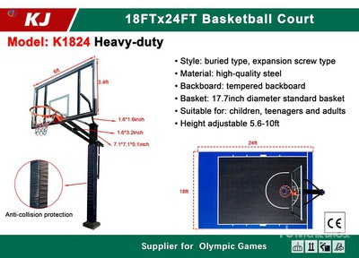 2026 KJ K1824 18 ft x 24 ft Basketball Court w/Adjustable Backboard (Unused)
