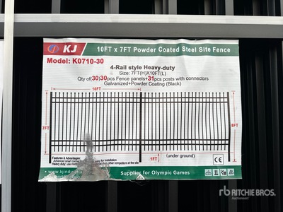 2026 KJ K0710-30 10 ft x 7 ft Powder Coated Steel Site Clôture (Unused)