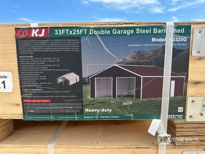 2026 KJ K3325G 33 ft x 25 ft Double Garage Steel Barn Szopa (Unused)