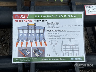 2026 KJ AMK20 65 in Excavator Rake - Fits Cat 320 (Unused)