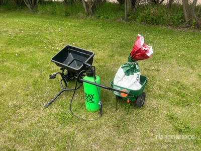 Scotts Turf Builder Walk-Behind Broadcast Spreader, Spray Doc Pressure Sprayer & Partial Bag of Grass Seed 造園機械