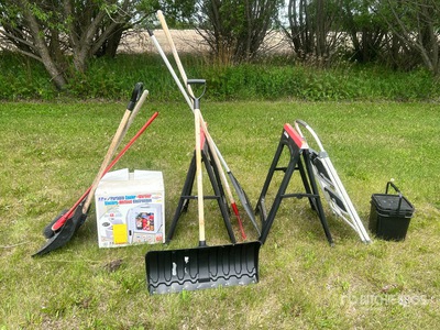 Portable Cooler/Warmer, Assorted Yard Tools, Quantity of 2 Saw Horses, Tote & Pail Divers - Magasin, entrepôt, consommateur
