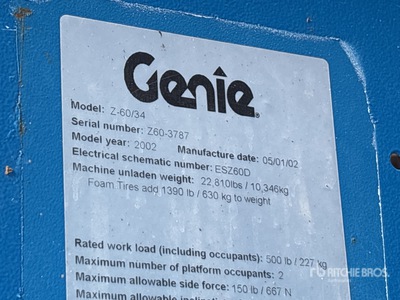 2002 Genie Z6034 4WD Diesel Articulating Boom Lift