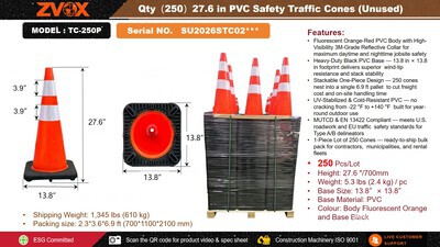 Quantity of (250) 2026 ZVOX TC-250P 28 in PVC Safety Pachołki drogowe (Unused)