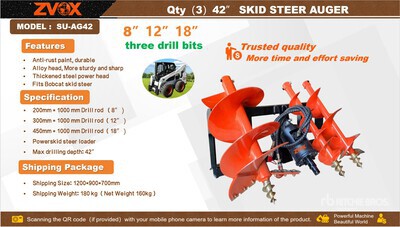 2026 ZVOX SU-AG42 Skid Steer Auger (Unused)