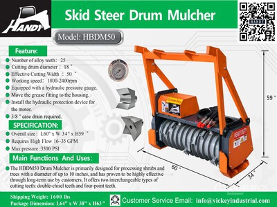 2026 Handy HBDM50 50 in Drum Trituradora para minicargadora (Unused)