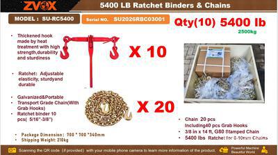 Quantity of 2026 ZVOX SU-RC5400 5400 lb Ratchet Binders & Chains (Unused)