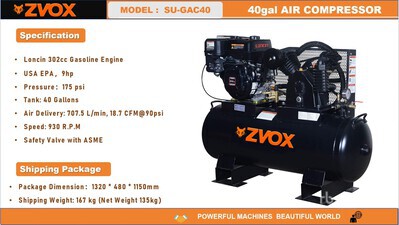 2026 ZVOX SV-GAC40 18.7 cfm 40 gal Compressore (Unused)