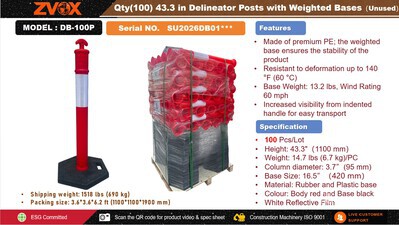Quantity of (100) 2026 ZVOX DB-100P 44 in Delineators & Bases (Unused)